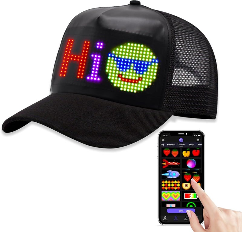 GOTUS LED Hats, LED Display Screen Smart Caps,Bluetooth APP Control,Custom Text, Patterns, Animations for Party Christmas - Image 1